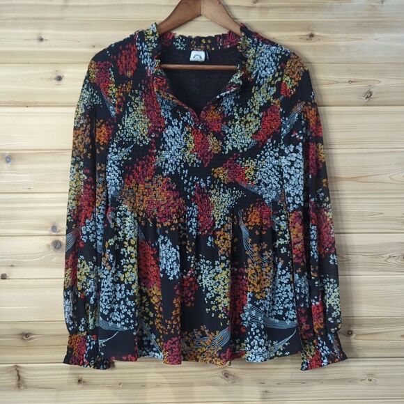 Anthropologie Blouse Womens Small Multicolor Akemi Kim Floral Smocked Boho - Picture 1 of 10